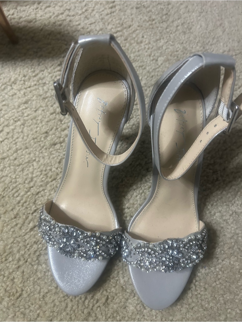 Betsey Johnson Silver Crystal Embellished Ankle Strap Heels